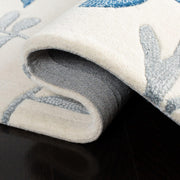 Camille White Blue Floral Area Rug for Living Room and Bedroom