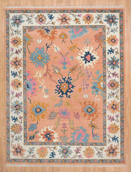 Pink Turkish Oushak Hand Knotted Rug for Bedroom & Living Room
