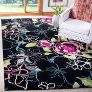 Elara Benoit Black Hand Tufted Floral Area Rug for Living Room & Bedroom