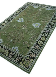 Green Hand Tufted Floral Area Rug for Living Room and Bedroom