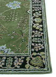 Green Hand Tufted Floral Area Rug for Living Room and Bedroom