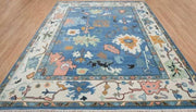 Sky Blue Turkish Oushak Hand Knotted Rug for Bedroom & Living Room