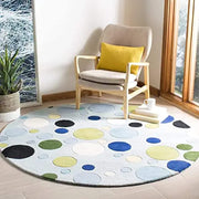 Sky Blue Hand Tufted Wool Round Rug for Living Room and Bedroom