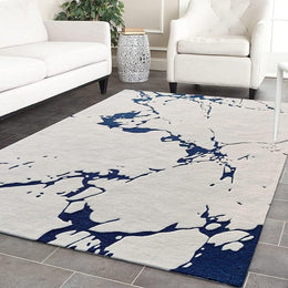 White Blue Modern Hand Tufted Area Rug for Living Room & Bedroom