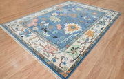 Sky Blue Turkish Oushak Hand Knotted Rug for Bedroom & Living Room