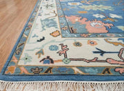 Sky Blue Turkish Oushak Hand Knotted Rug for Bedroom & Living Room