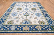 Navy Blue Turkish Oushak Hand Knotted Rug for Bedroom & Living Room