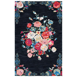 Black Hand Tufted Floral Area Rug for Living Room & Bedroom