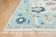 Sky Blue Turkish Oushak Hand Knotted Rug for Bedroom & Living Room