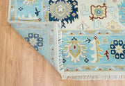 Sky Blue Turkish Oushak Hand Knotted Rug for Bedroom & Living Room