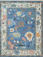 Sky Blue Turkish Oushak Hand Knotted Rug for Bedroom & Living Room
