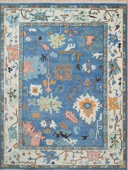 Sky Blue Turkish Oushak Hand Knotted Rug for Bedroom & Living Room