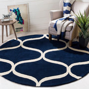 Blue Modern Hand Tufted Wool Round Rug for Living Room and Bedroom