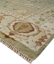 Olive Green Turkish Oushak Hand Knotted Rug for Bedroom & Living Room