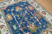 Blue Turkish Oushak Hand Knotted Rug for Bedroom & Living Room