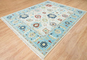 Sky Blue Turkish Oushak Hand Knotted Rug for Bedroom & Living Room