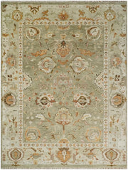 Olive Green Turkish Oushak Hand Knotted Rug for Bedroom & Living Room