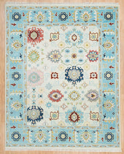 Sky Blue Turkish Oushak Hand Knotted Rug for Bedroom & Living Room