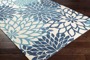 Camille White Blue Floral Area Rug for Bedroom and Living Room
