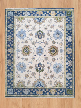 Navy Blue Turkish Oushak Hand Knotted Rug for Bedroom & Living Room