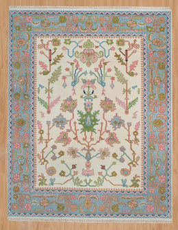 Pink Cream Turkish Oushak Hand Knotted Rug for Bedroom & Living Room