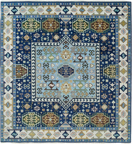 Blue Turkish Oushak Hand Knotted Rug for Bedroom & Living Room