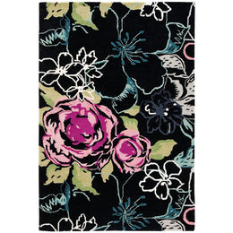 Elara Benoit Black Hand Tufted Floral Area Rug for Living Room & Bedroom