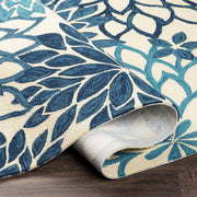 Camille White Blue Floral Area Rug for Bedroom and Living Room