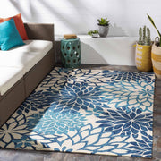 Camille White Blue Floral Area Rug for Bedroom and Living Room