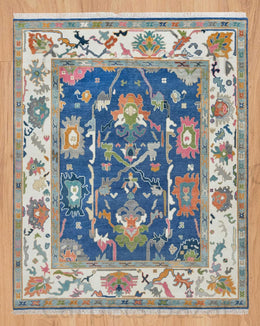 Blue Turkish Oushak Hand Knotted Rug for Bedroom & Living Room