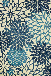 Camille White Blue Floral Area Rug for Bedroom and Living Room