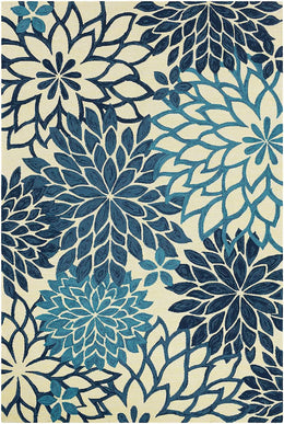 Camille White Blue Floral Area Rug for Bedroom and Living Room