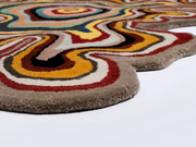 Brown Amoeba Shape Hand Tufted Wool Area Rug for Living Room & Bedroom