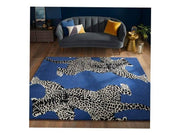 Blue Climbing Leopard Hand Tufted Runner Rug for Hallway and Stair