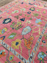 Exquisite Pink Hand Knotted Rug Oushak