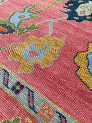 Exquisite Pink Hand Knotted Rug Oushak