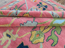Exquisite Pink Hand Knotted Rug Oushak