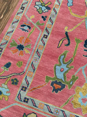 Exquisite Pink Hand Knotted Rug Oushak