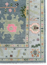 Grey Modern Oushak Hand Knotted Rug for Bedroom & Living Room