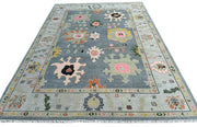 Grey Modern Oushak Hand Knotted Rug for Bedroom & Living Room