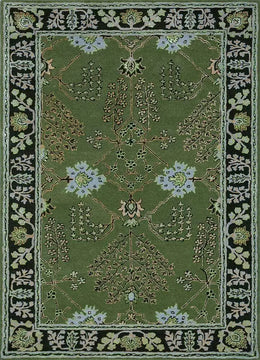 Green Hand Tufted Floral Area Rug for Living Room and Bedroom