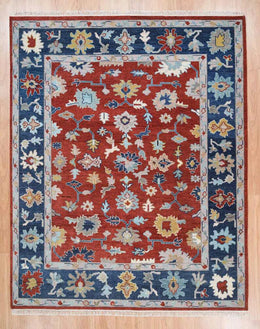 Red Hand knotted Rug, Modern Turkish Oushak Rug, Area Rug for Living Room