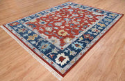 Red Hand knotted Rug, Modern Turkish Oushak Rug, Area Rug for Living Room
