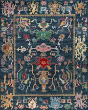 Navy Blue Hand knotted Rug, Modern Turkish Oushak Rug, Area Rug for Living Room