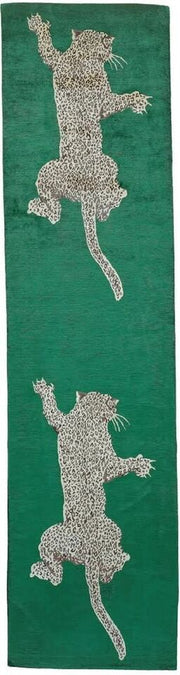 Green Climbing Leopard Hand Tufted Runner Rug for Hallway and Stair