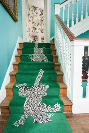 Green Climbing Leopard Hand Tufted Runner Rug for Hallway and Stair
