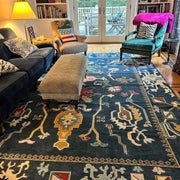 Navy Blue Hand knotted Rug, Modern Turkish Oushak Rug, Area Rug for Living Room