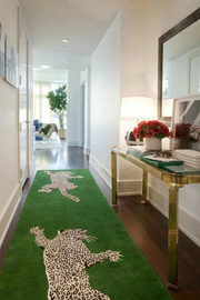 Green Climbing Leopard Hand Tufted Runner Rug for Hallway and Stair